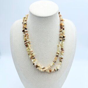 Earth-Tone Mixed Gemstone Chip Necklace – Long Strand